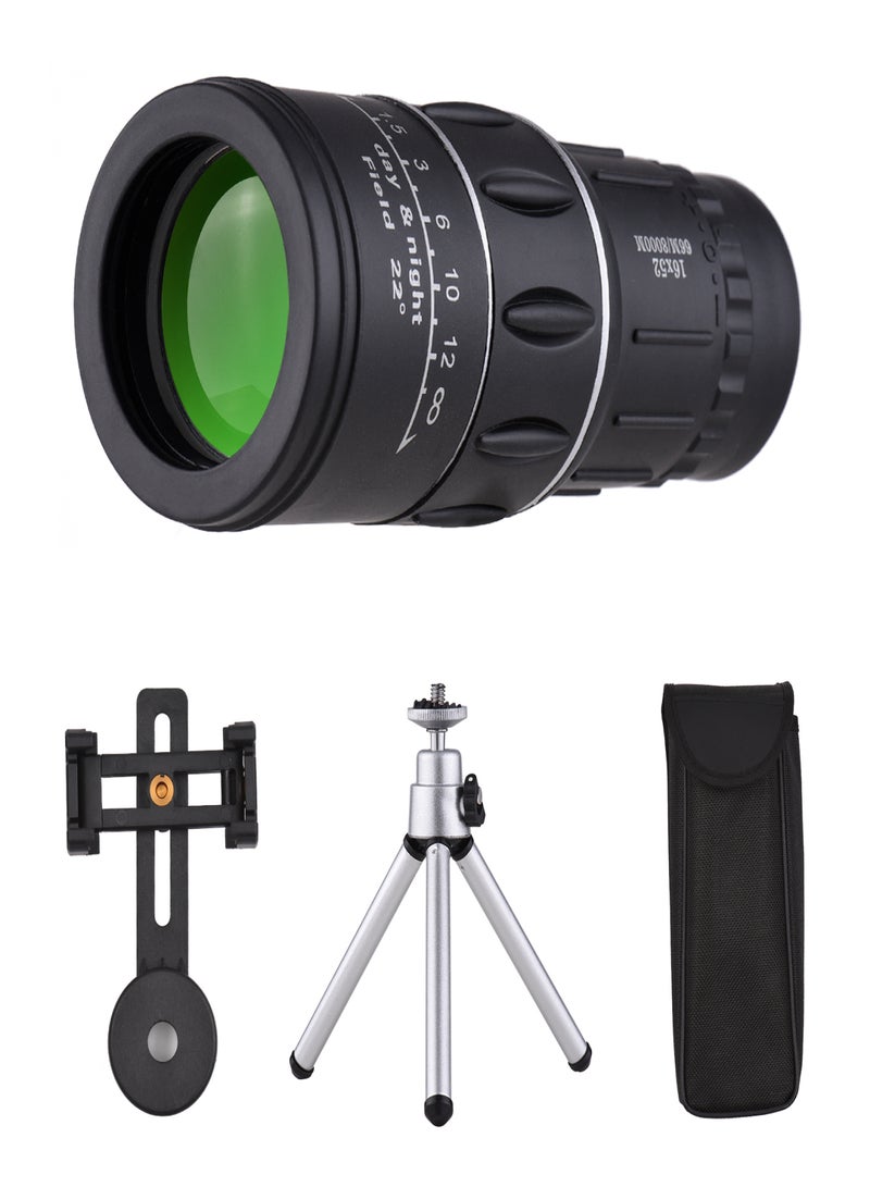 16X52 Portable Mini Monocular Telescope High-Power High-Definition Telescope with 1/4 Inch Screw Hole Tripod Phone Clip Lens Cap Cleaning Cloth for Travel Sightseeing Bird Watching Fishing Hunting - Image 1